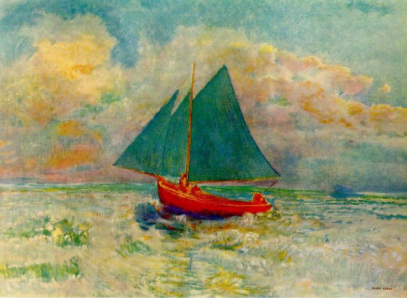 Odilon Redon Red Boat with a Blue Sail